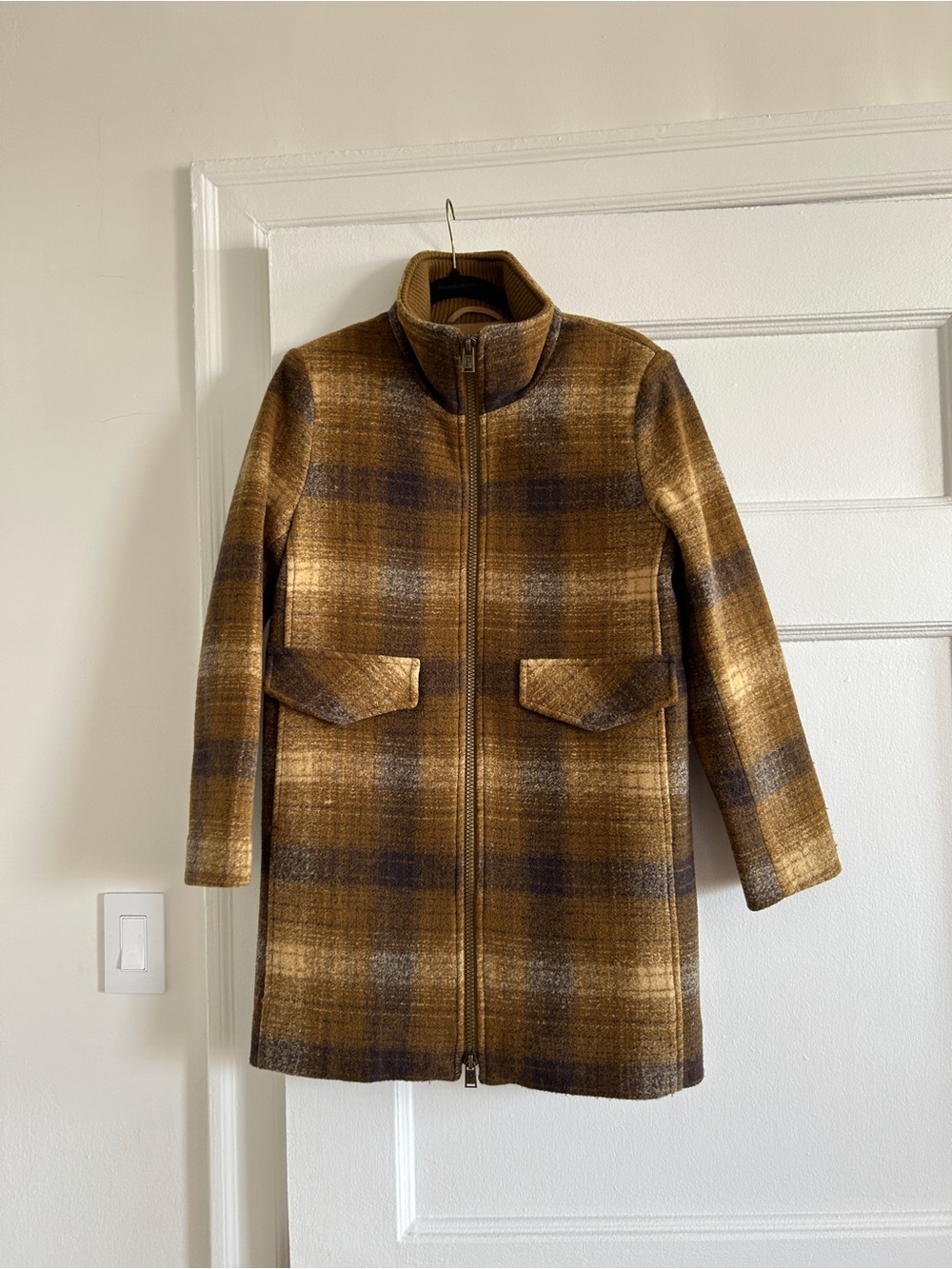 Pendleton Womens Plaid Zip-Front Wool Coat - Brown